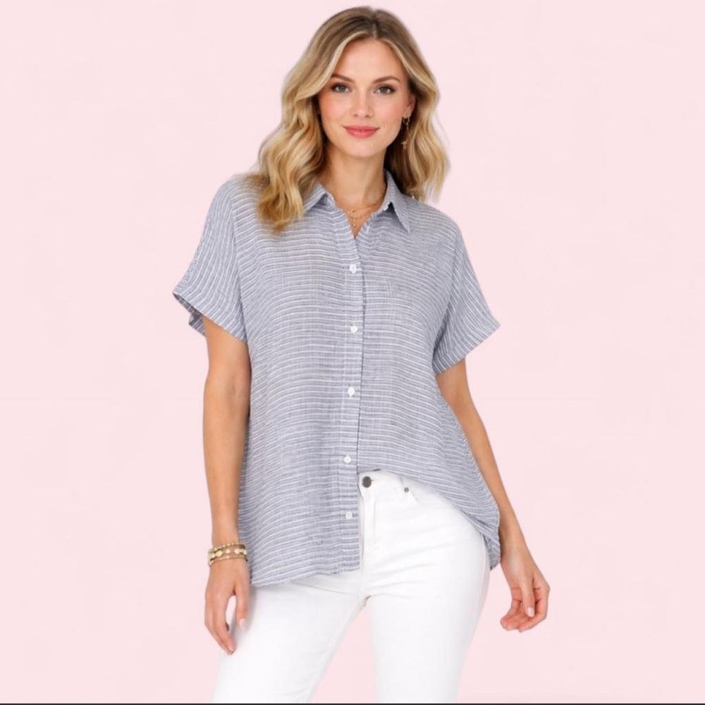 CAbi Hacienda Striped Linen Shirt XS Coastal Grandma Cottagecore Button Up 5257 - Picture 2 of 8